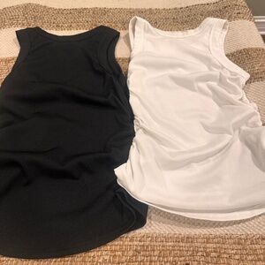 Tank tops-Set of 2- Black & White- Ruched sides-Size Small
